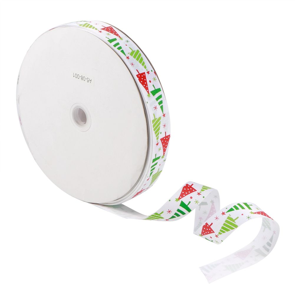 100Yards/Roll Christmas Ribbons DIY Gifts Box Wrapping Hair Accessories Wedding Party DecorationWhite Christmas Tree Pattern 100Yards/Roll
