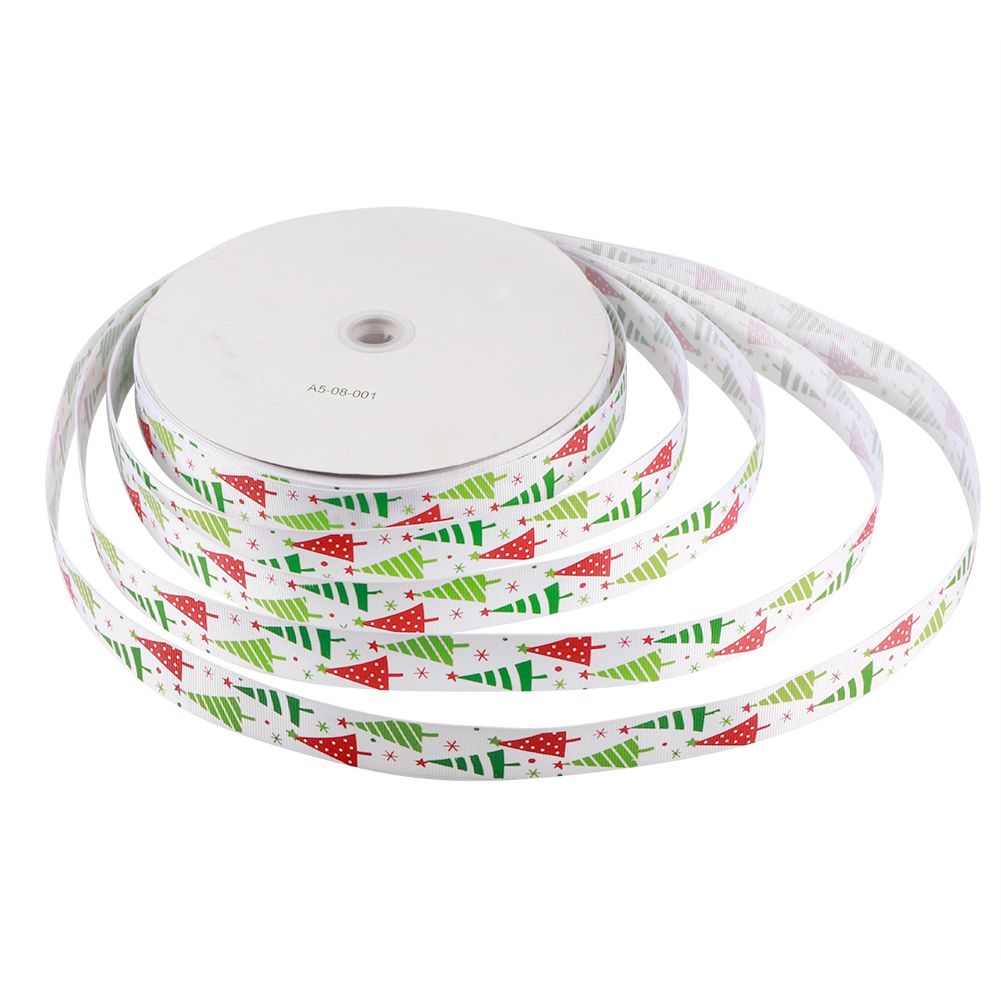 100Yards/Roll Christmas Ribbons DIY Gifts Box Wrapping Hair Accessories Wedding Party DecorationWhite Christmas Tree Pattern 100Yards/Roll