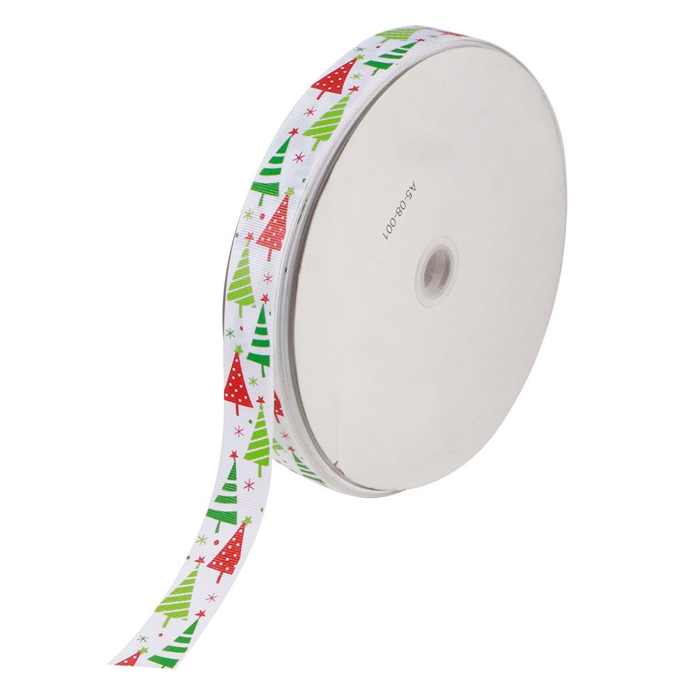 100Yards/Roll Christmas Ribbons DIY Gifts Box Wrapping Hair Accessories Wedding Party DecorationWhite Christmas Tree Pattern 100Yards/Roll