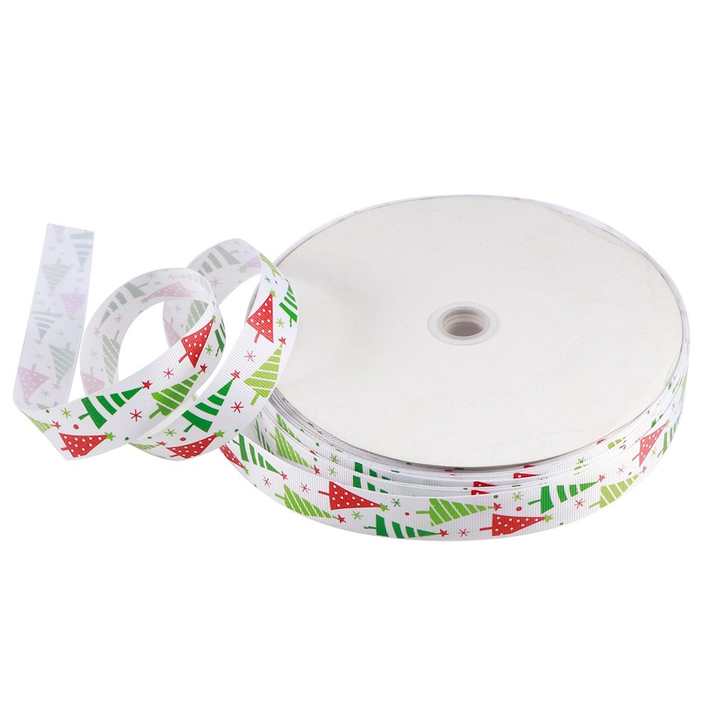 100Yards/Roll Christmas Ribbons DIY Gifts Box Wrapping Hair Accessories Wedding Party DecorationWhite Christmas Tree Pattern 100Yards/Roll