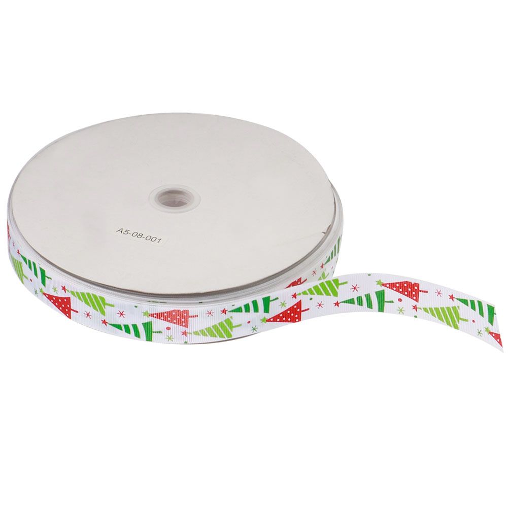 100Yards/Roll Christmas Ribbons DIY Gifts Box Wrapping Hair Accessories Wedding Party DecorationWhite Christmas Tree Pattern 100Yards/Roll