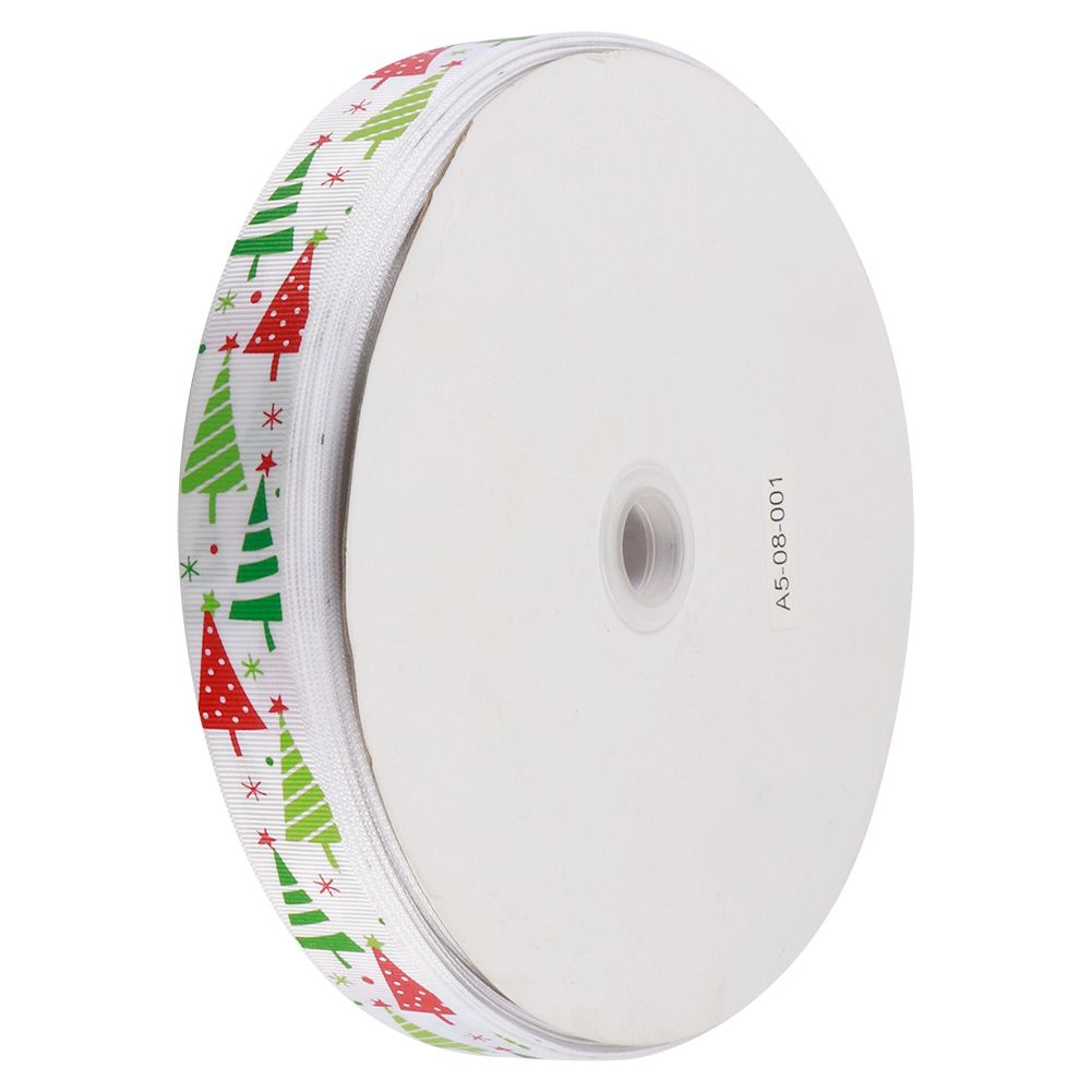 100Yards/Roll Christmas Ribbons DIY Gifts Box Wrapping Hair Accessories Wedding Party DecorationWhite Christmas Tree Pattern 100Yards/Roll