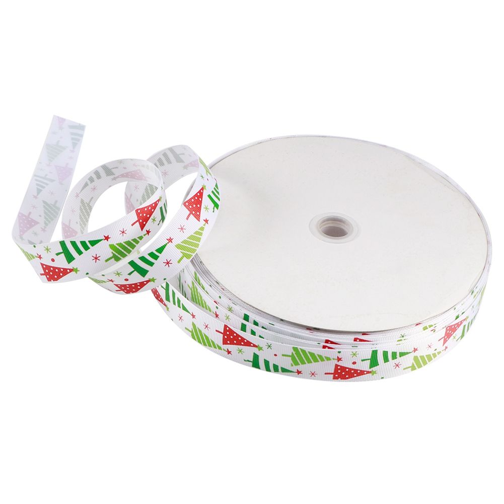100Yards/Roll Christmas Ribbons DIY Gifts Box Wrapping Hair Accessories Wedding Party DecorationWhite Christmas Tree Pattern 100Yards/Roll