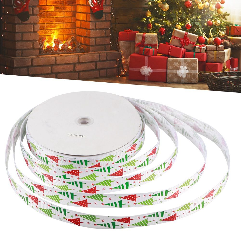 100Yards/Roll Christmas Ribbons DIY Gifts Box Wrapping Hair Accessories Wedding Party DecorationWhite Christmas Tree Pattern 100Yards/Roll