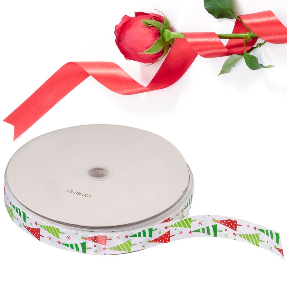 100Yards/Roll Christmas Ribbons DIY Gifts Box Wrapping Hair Accessories Wedding Party DecorationWhite Christmas Tree Pattern 100Yards/Roll