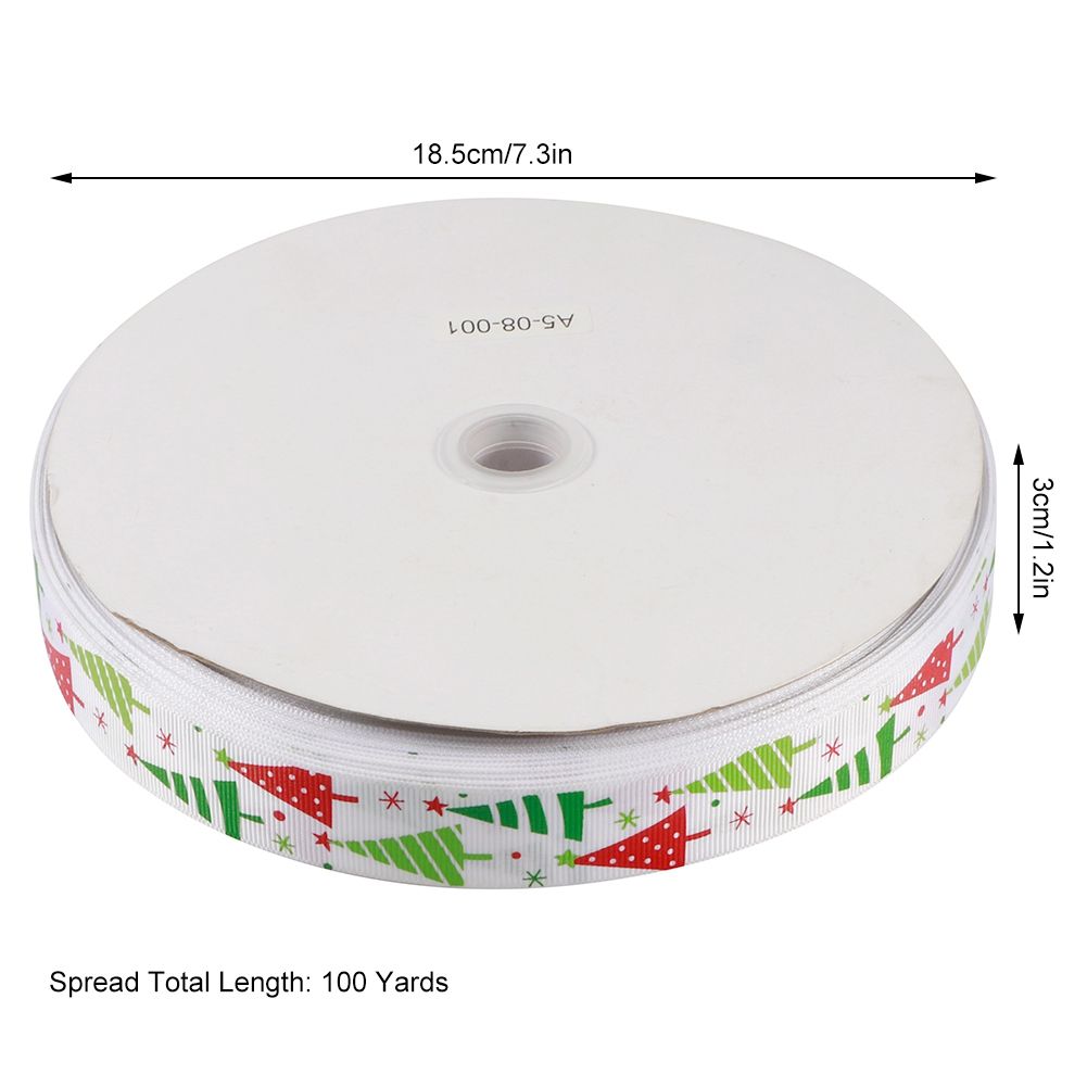100Yards/Roll Christmas Ribbons DIY Gifts Box Wrapping Hair Accessories Wedding Party DecorationWhite Christmas Tree Pattern 100Yards/Roll