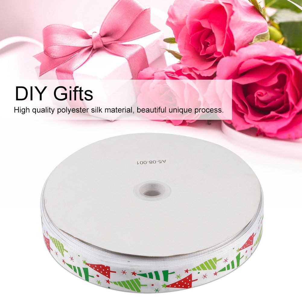 100Yards/Roll Christmas Ribbons DIY Gifts Box Wrapping Hair Accessories Wedding Party DecorationWhite Christmas Tree Pattern 100Yards/Roll
