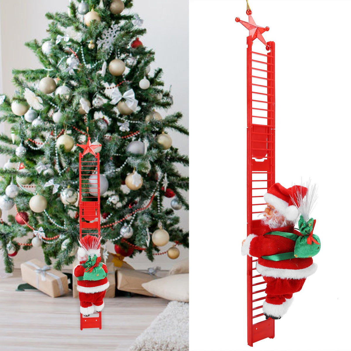Electric Santa Claus Climbing Ladder Christmas Toy Home Ornament Decoration Children Gift