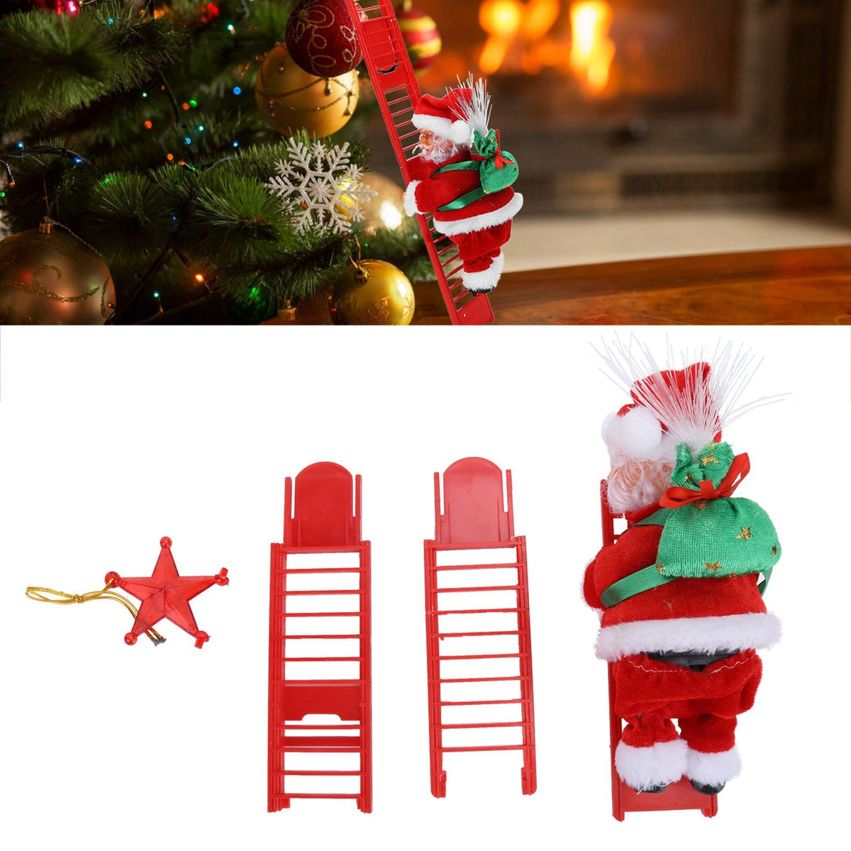 Electric Santa Claus Climbing Ladder Christmas Toy Home Ornament Decoration Children Gift