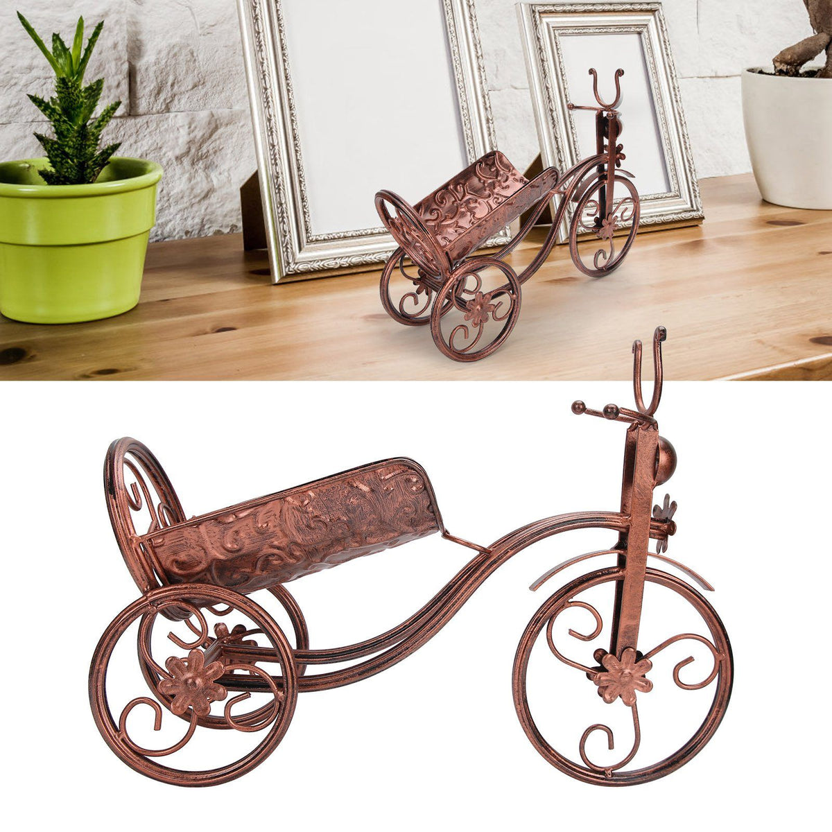 Iron Wine Holder Tricycle Shape Wine Bottle Rack Stand for Bar Counter Home DecorBronze