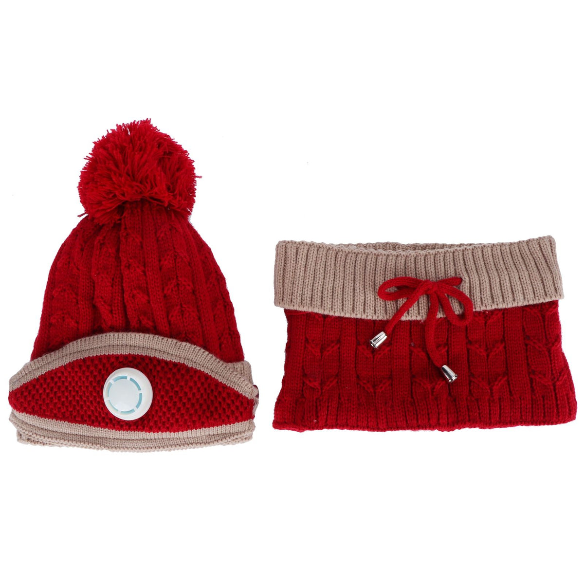 3Pcs set Women Knitted Hat Scarf MouthMuffle Neck Warm Winter Hat Clothes Accessoies(Red and Brown )