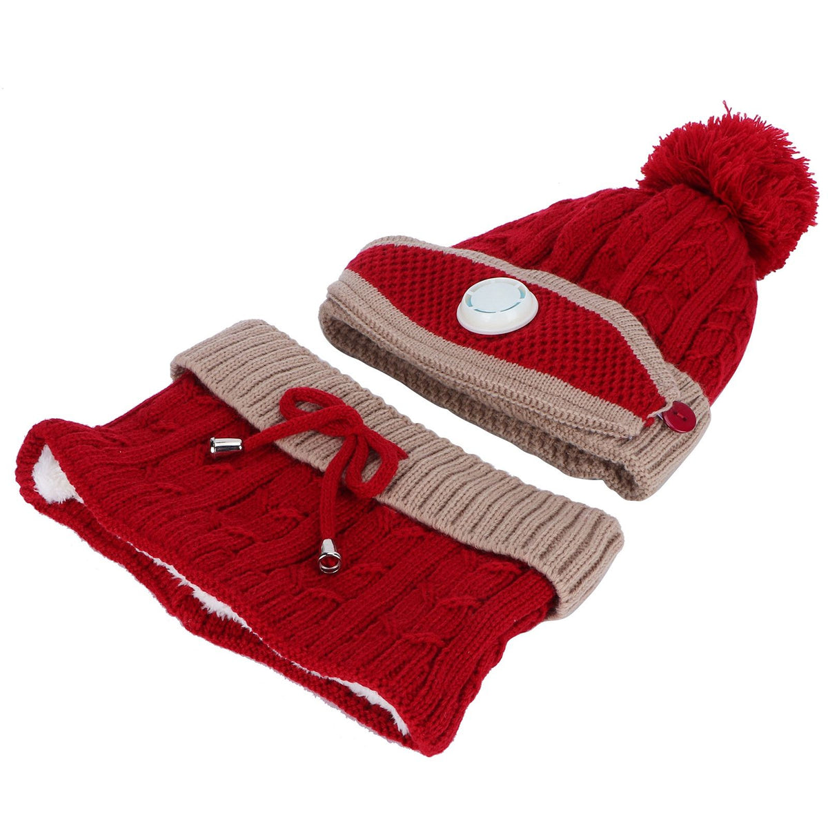 3Pcs set Women Knitted Hat Scarf MouthMuffle Neck Warm Winter Hat Clothes Accessoies(Red and Brown )