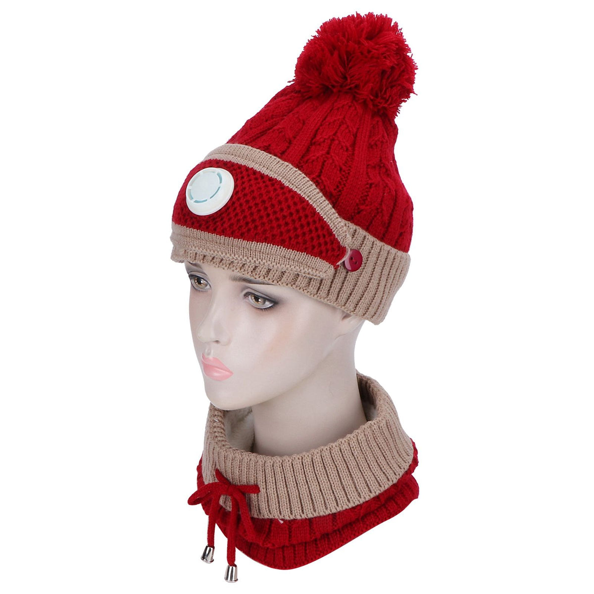3Pcs set Women Knitted Hat Scarf MouthMuffle Neck Warm Winter Hat Clothes Accessoies(Red and Brown )
