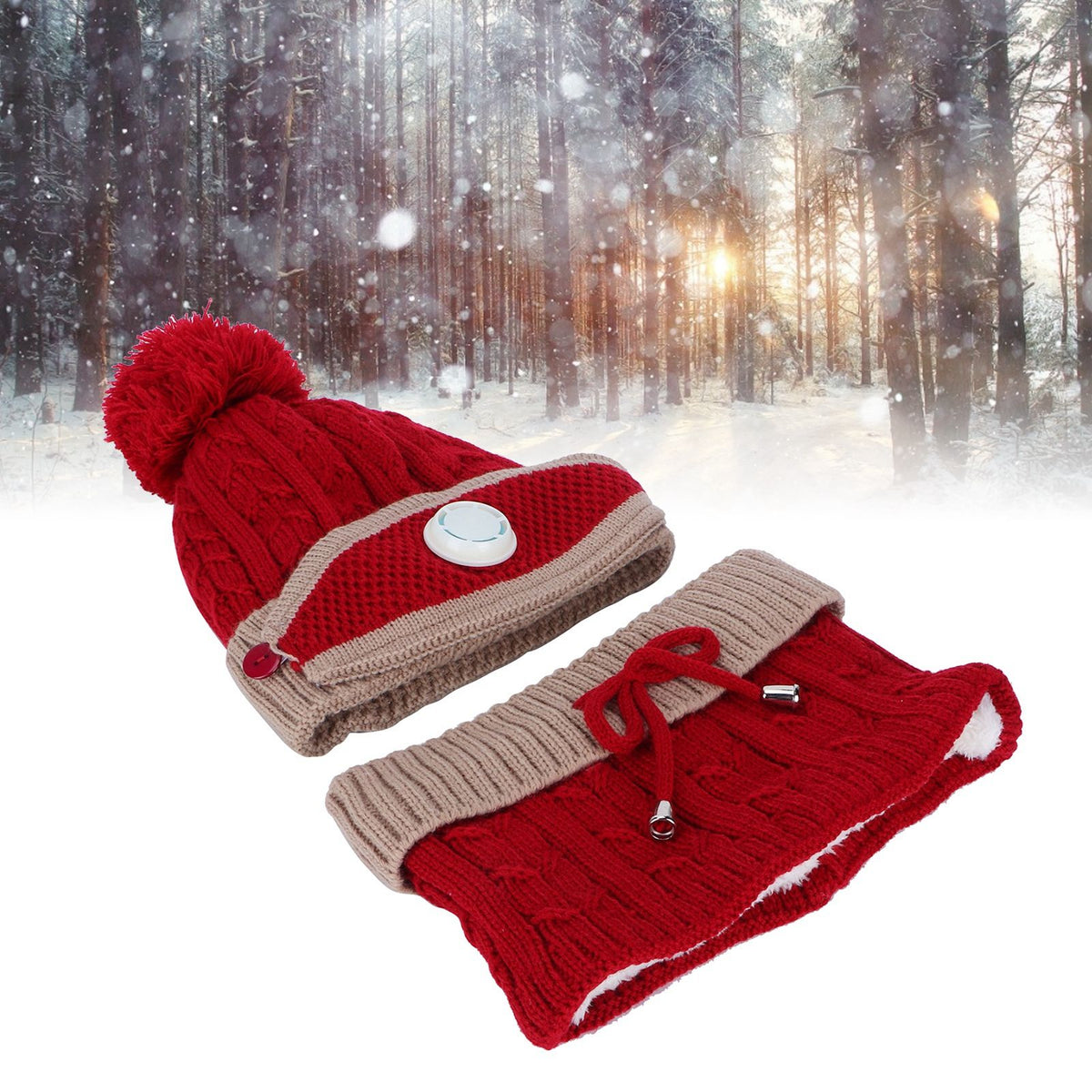 3Pcs set Women Knitted Hat Scarf MouthMuffle Neck Warm Winter Hat Clothes Accessoies(Red and Brown )