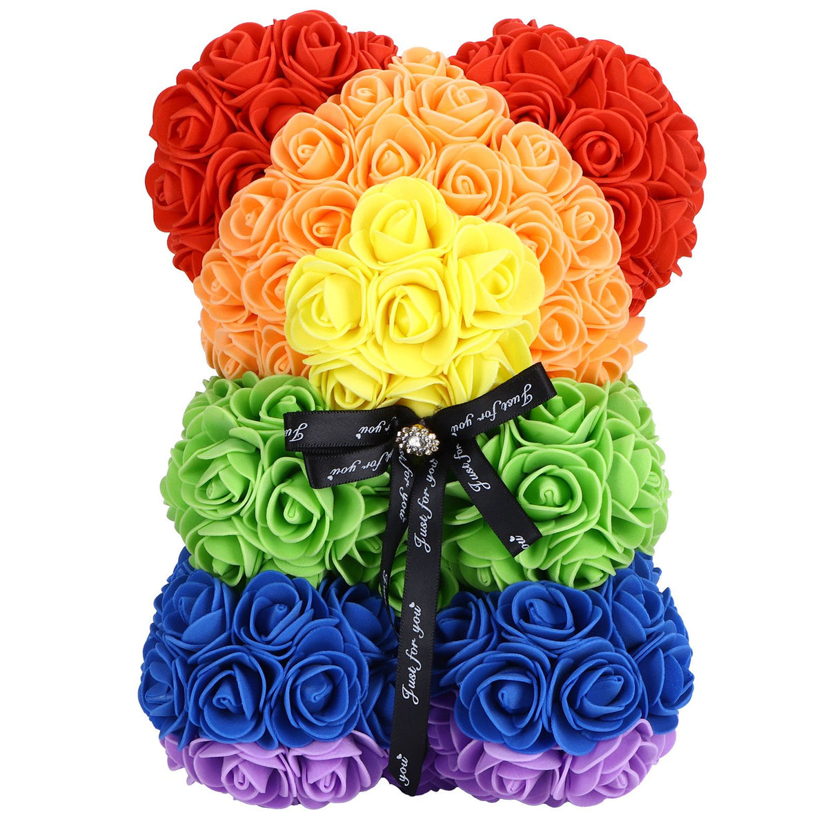 Flower Bear Ornament Colorful Artificial Fake Rose Gift for Valentines Day Anniversary