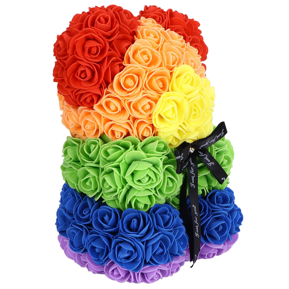 Flower Bear Ornament Colorful Artificial Fake Rose Gift for Valentines Day Anniversary