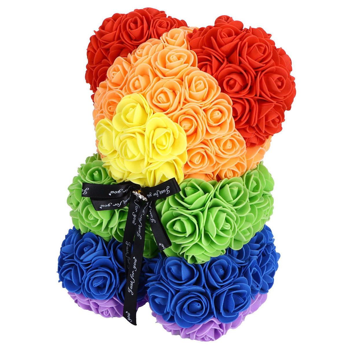 Flower Bear Ornament Colorful Artificial Fake Rose Gift for Valentines Day Anniversary