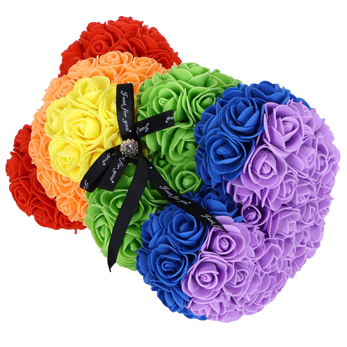 Flower Bear Ornament Colorful Artificial Fake Rose Gift for Valentines Day Anniversary