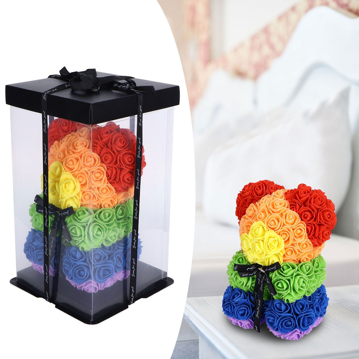 Flower Bear Ornament Colorful Artificial Fake Rose Gift for Valentines Day Anniversary