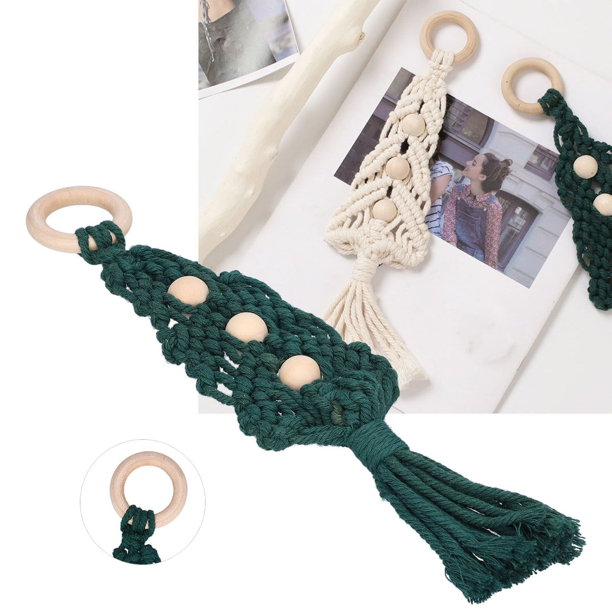 Christmas Tree Ornaments Wooden Loop Cotton Rope HandWoven Christmas Ornaments