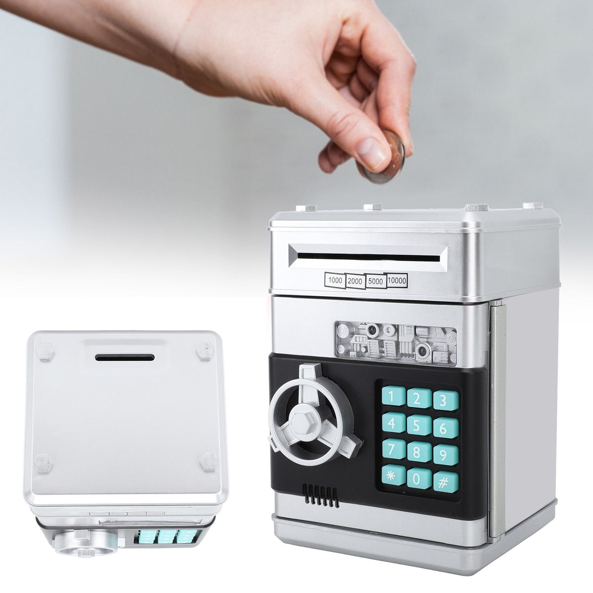 Innovative Money Bank ATM Piggy Bank with Cute Music Coin Money Saving Box with Password Desktop Ornament Silver