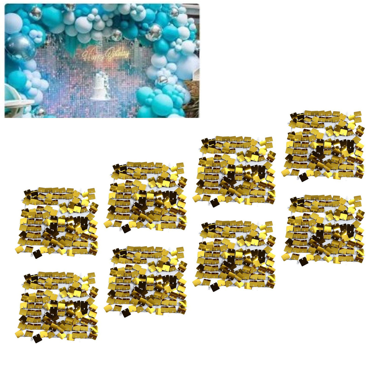 Shimmer Wall Backdrop Panels Self Locking Shining Sequin Photo Backdrop Decoration for Wedding Anniversary Party Square Gold