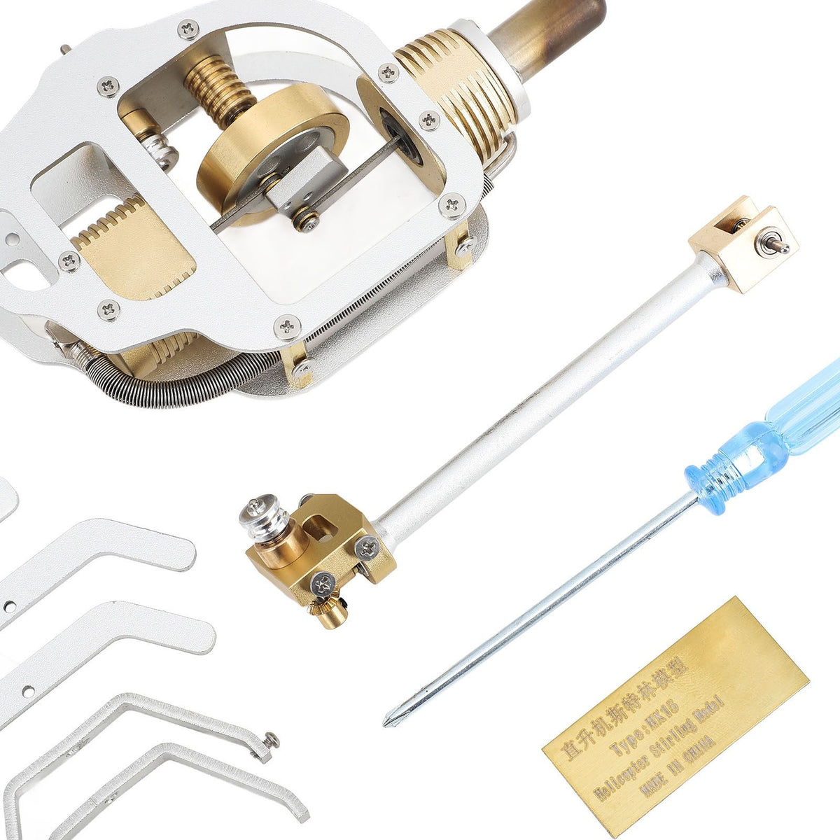 Stirling Engine Helicopter Model Kit Metal Air Energy External Combustion Educational Physics Science Experiment Toy for DIY Assembly Birthday Gift