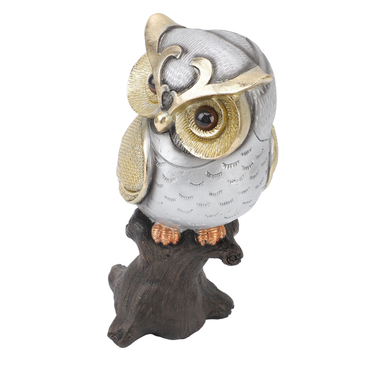 Owl Figurine Statue Resin Owl Sculpture Standing On Stump for Home Porch Patio Lawn Yard Decoration Housewarming Gifts Silver Belly