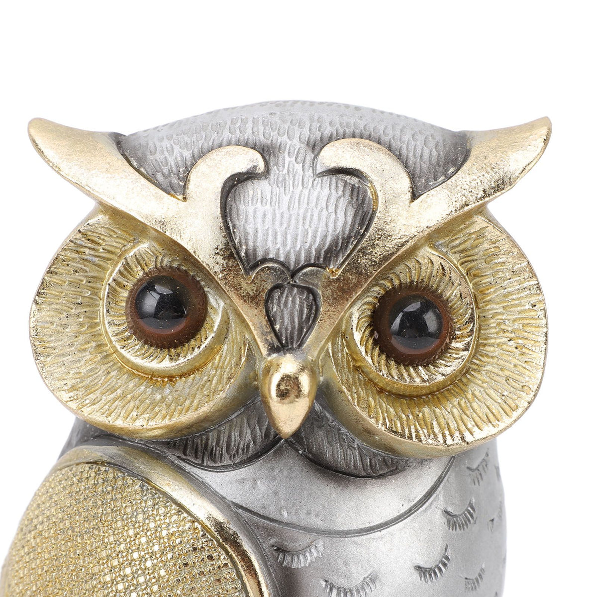 Owl Figurine Statue Resin Owl Sculpture Standing On Stump for Home Porch Patio Lawn Yard Decoration Housewarming Gifts Silver Belly