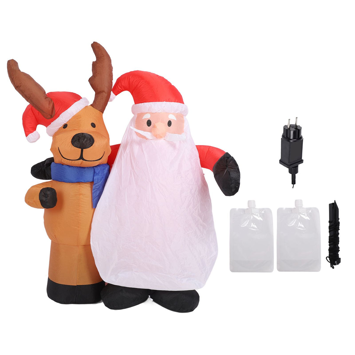 1.6m Xmas Inflatable Old Men and Deer Model Inflatable Santa and Reindeer LED Lights Outdoor Inflatable Props Toy for Yard Garden Decor EU Plug 220‑240V