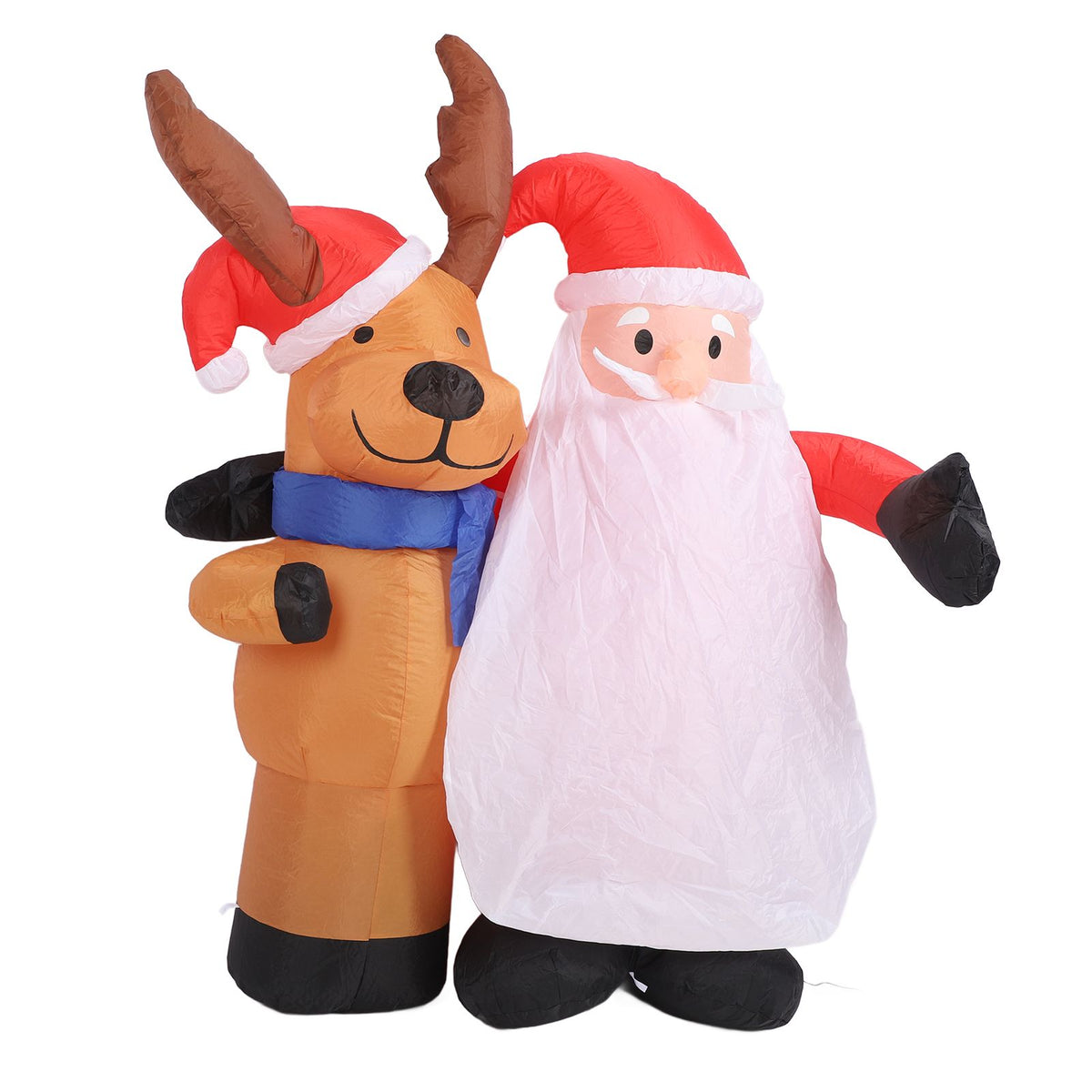 1.6m Xmas Inflatable Old Men and Deer Model Inflatable Santa and Reindeer LED Lights Outdoor Inflatable Props Toy for Yard Garden Decor EU Plug 220‑240V