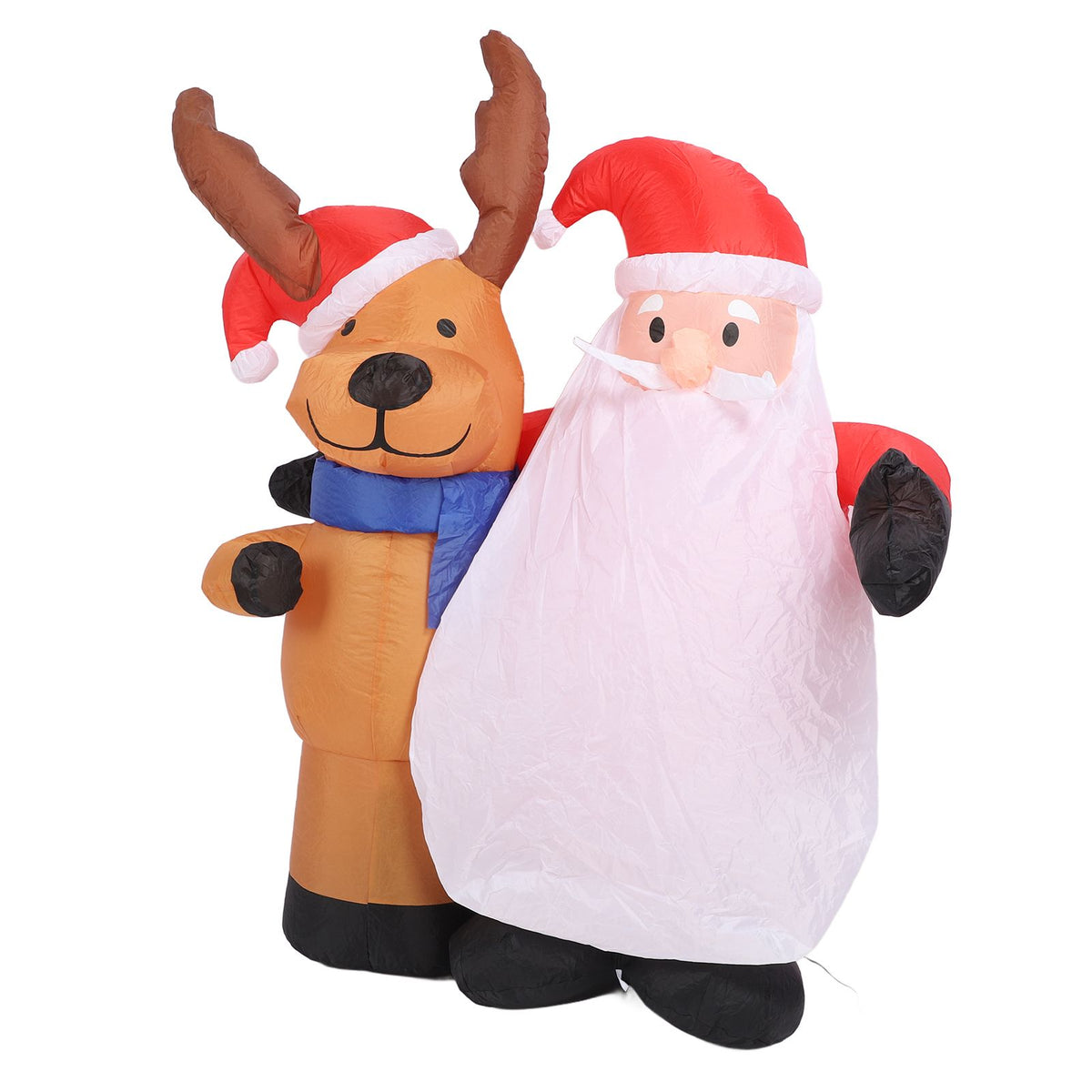 1.6m Xmas Inflatable Old Men and Deer Model Inflatable Santa and Reindeer LED Lights Outdoor Inflatable Props Toy for Yard Garden Decor EU Plug 220‑240V
