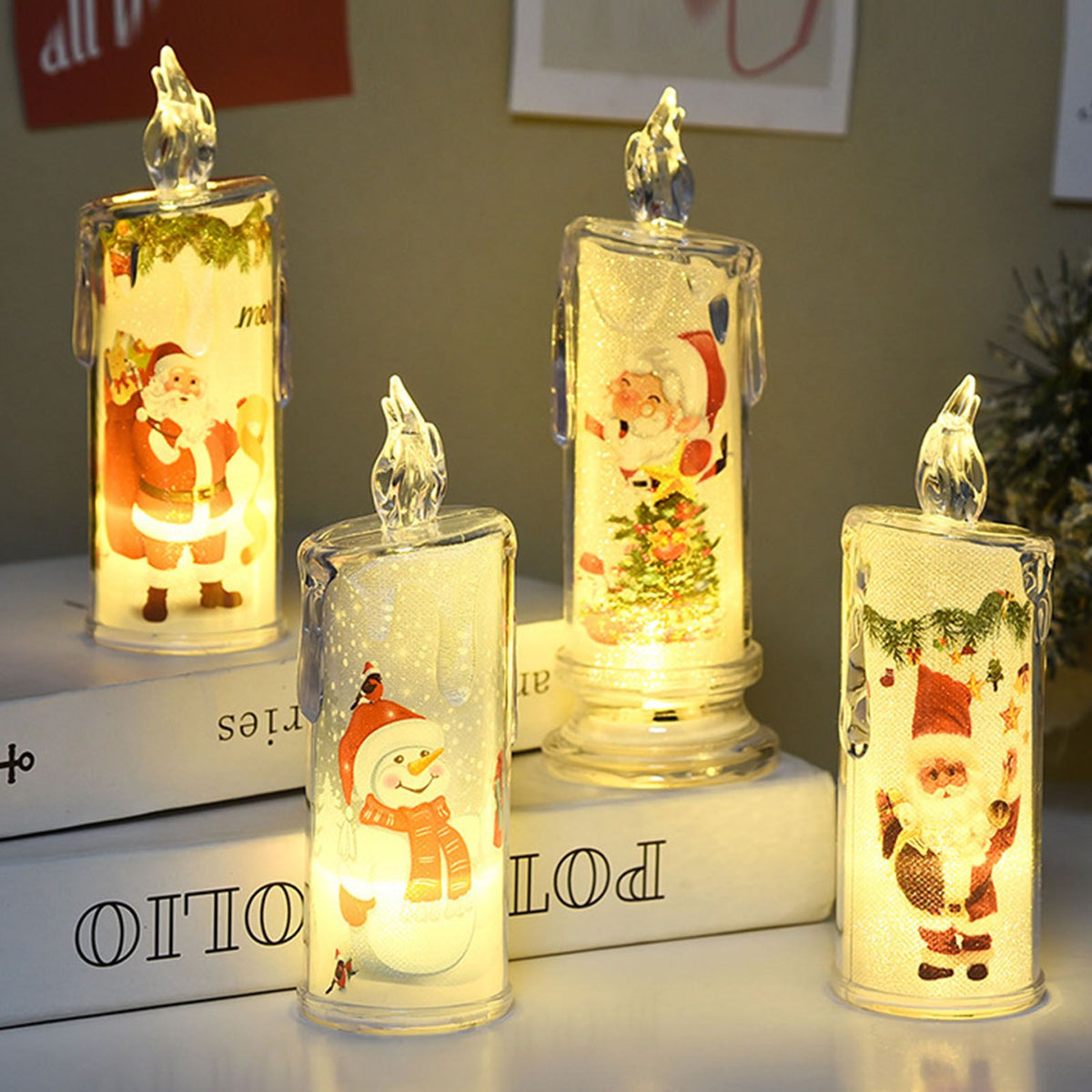 12PCS Candle Night Light Beautiful Print Pattern High Simulation Decorative LED Candle Bedside Lamp for Home Party Decor