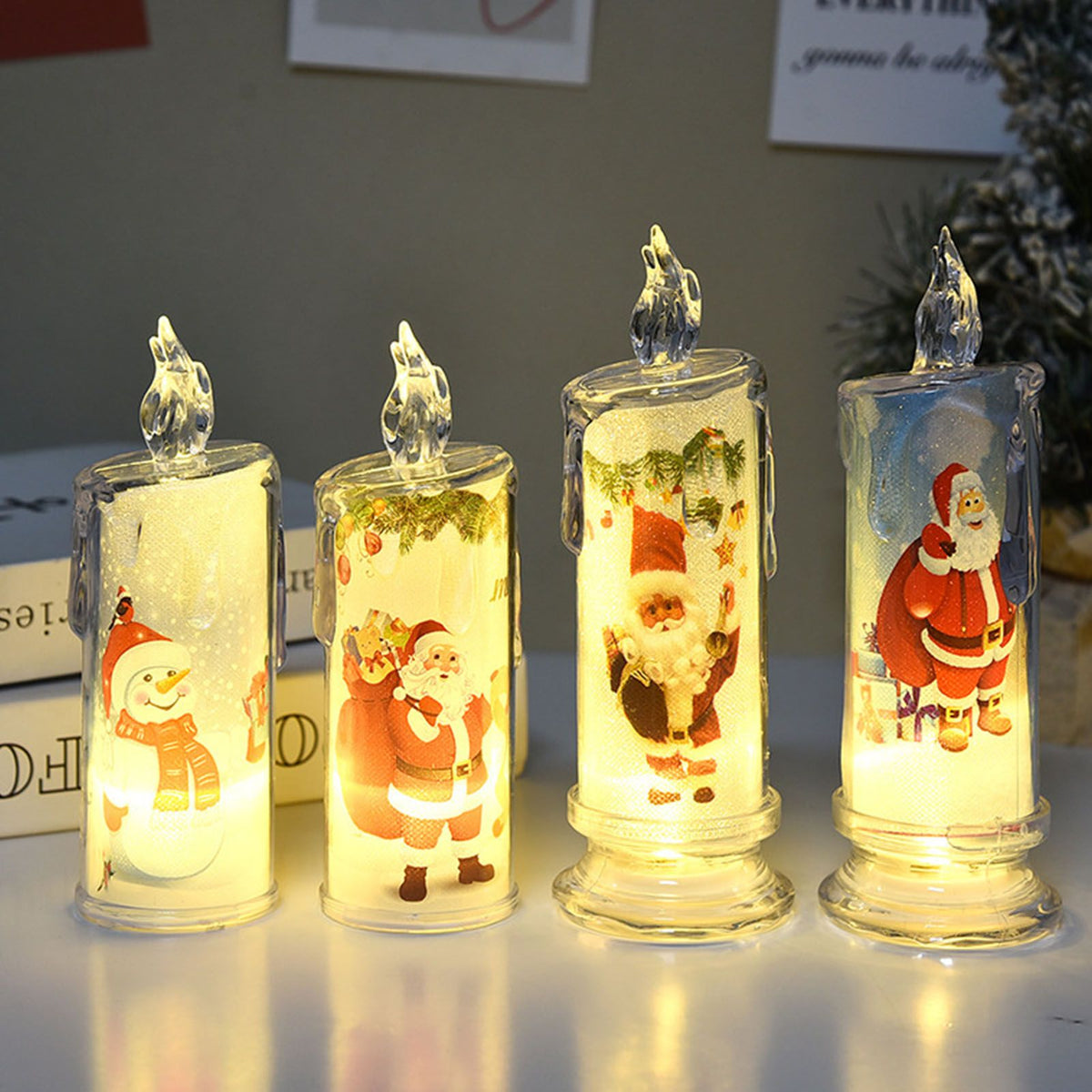 12PCS Candle Night Light Beautiful Print Pattern High Simulation Decorative LED Candle Bedside Lamp for Home Party Decor