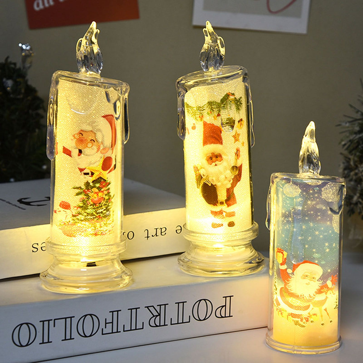 12PCS Candle Night Light Beautiful Print Pattern High Simulation Decorative LED Candle Bedside Lamp for Home Party Decor