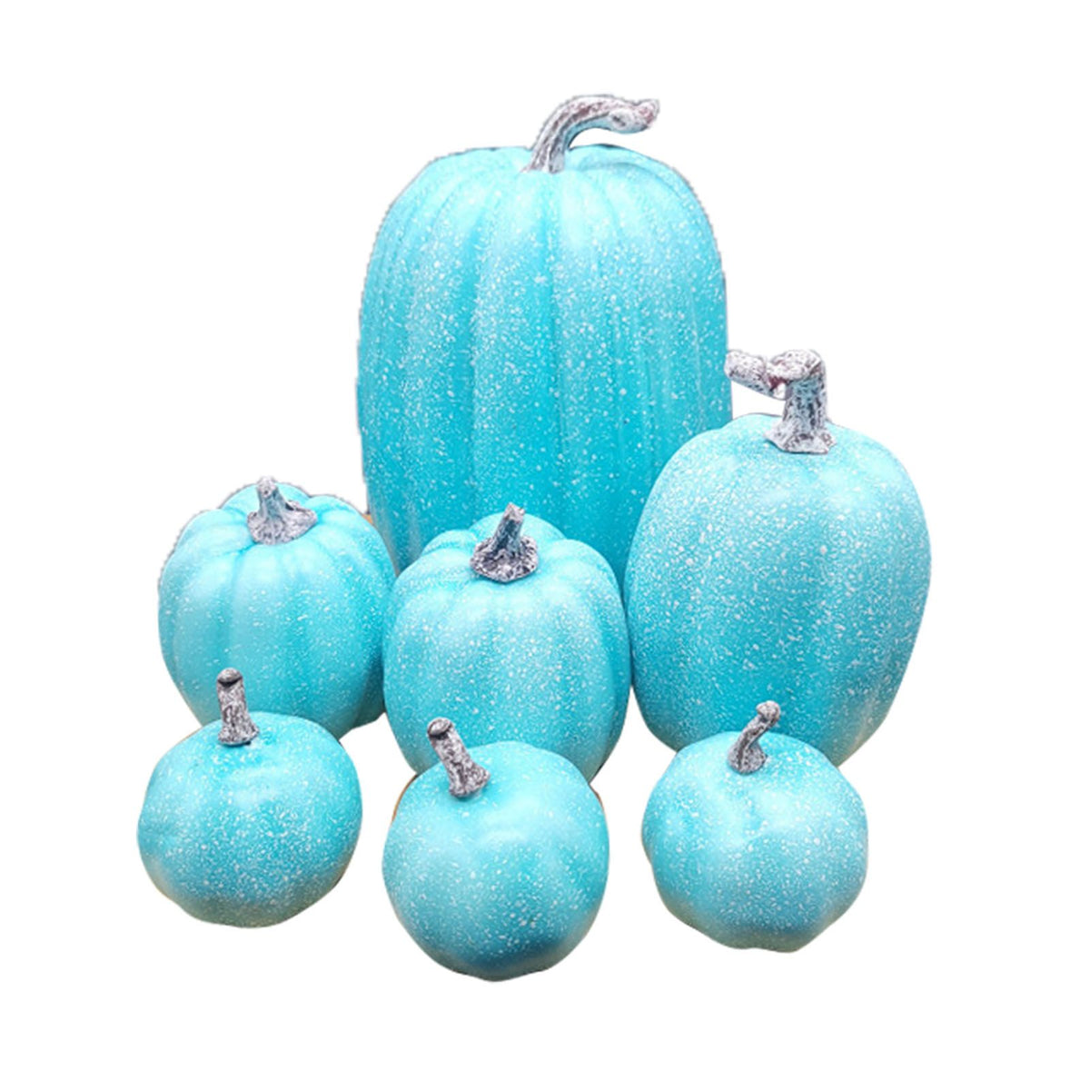 7 Pcs Artificial Pumpkin Cute Lifelike Foam Harvest Pumpkins for Autumn Holiday Decor Sky Blue
