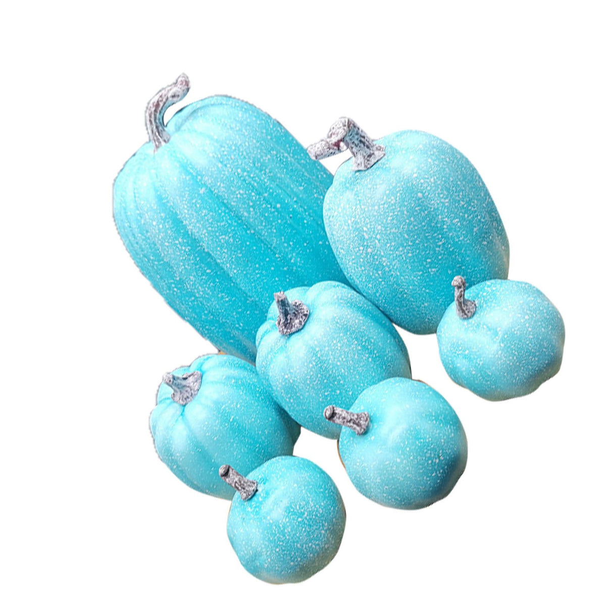 7 Pcs Artificial Pumpkin Cute Lifelike Foam Harvest Pumpkins for Autumn Holiday Decor Sky Blue