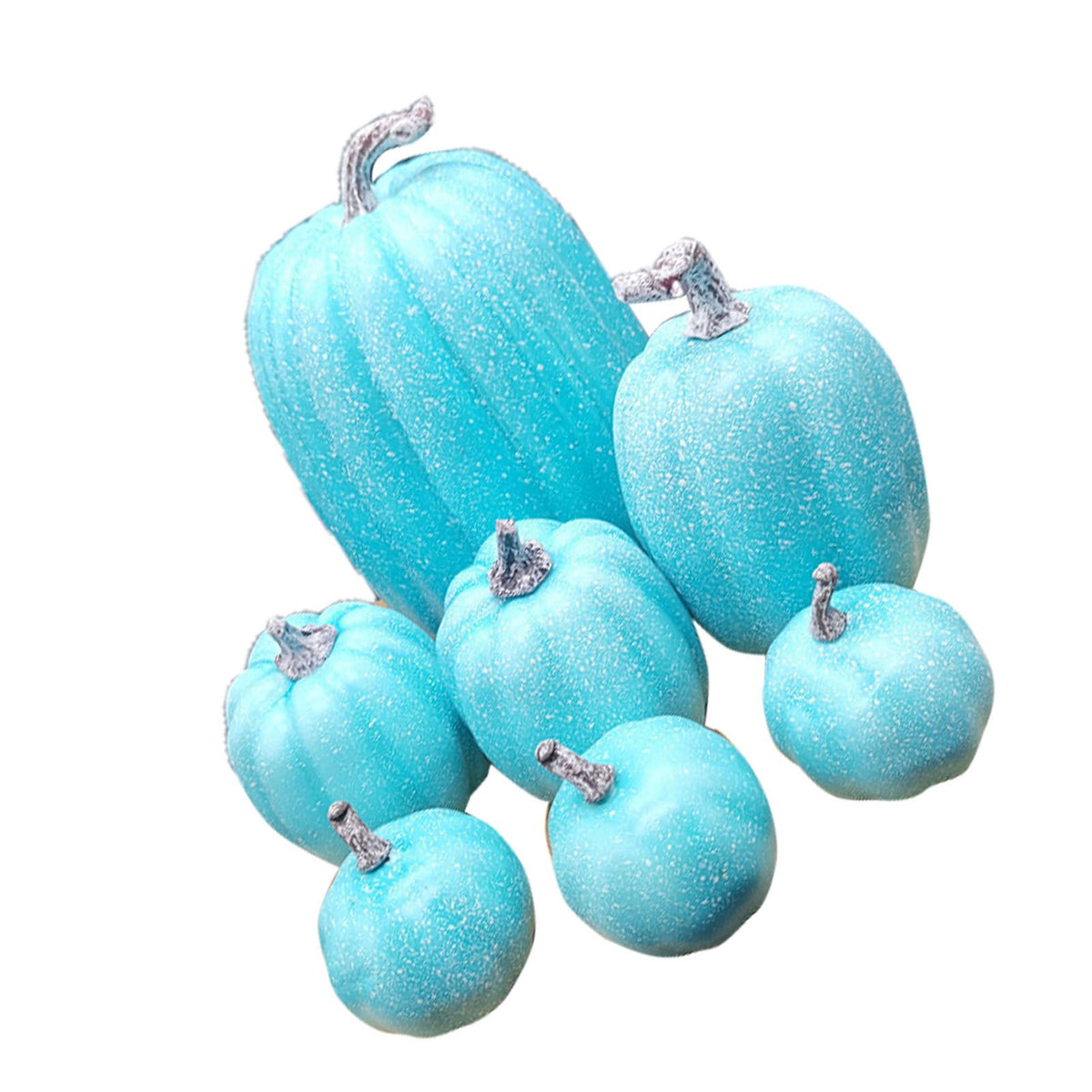 7 Pcs Artificial Pumpkin Cute Lifelike Foam Harvest Pumpkins for Autumn Holiday Decor Sky Blue