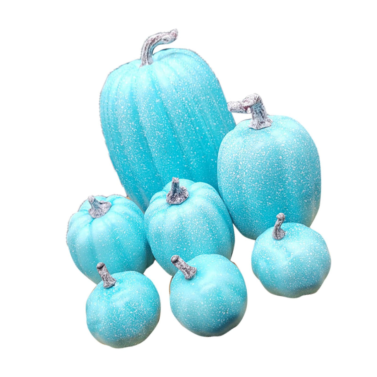 7 Pcs Artificial Pumpkin Cute Lifelike Foam Harvest Pumpkins for Autumn Holiday Decor Sky Blue