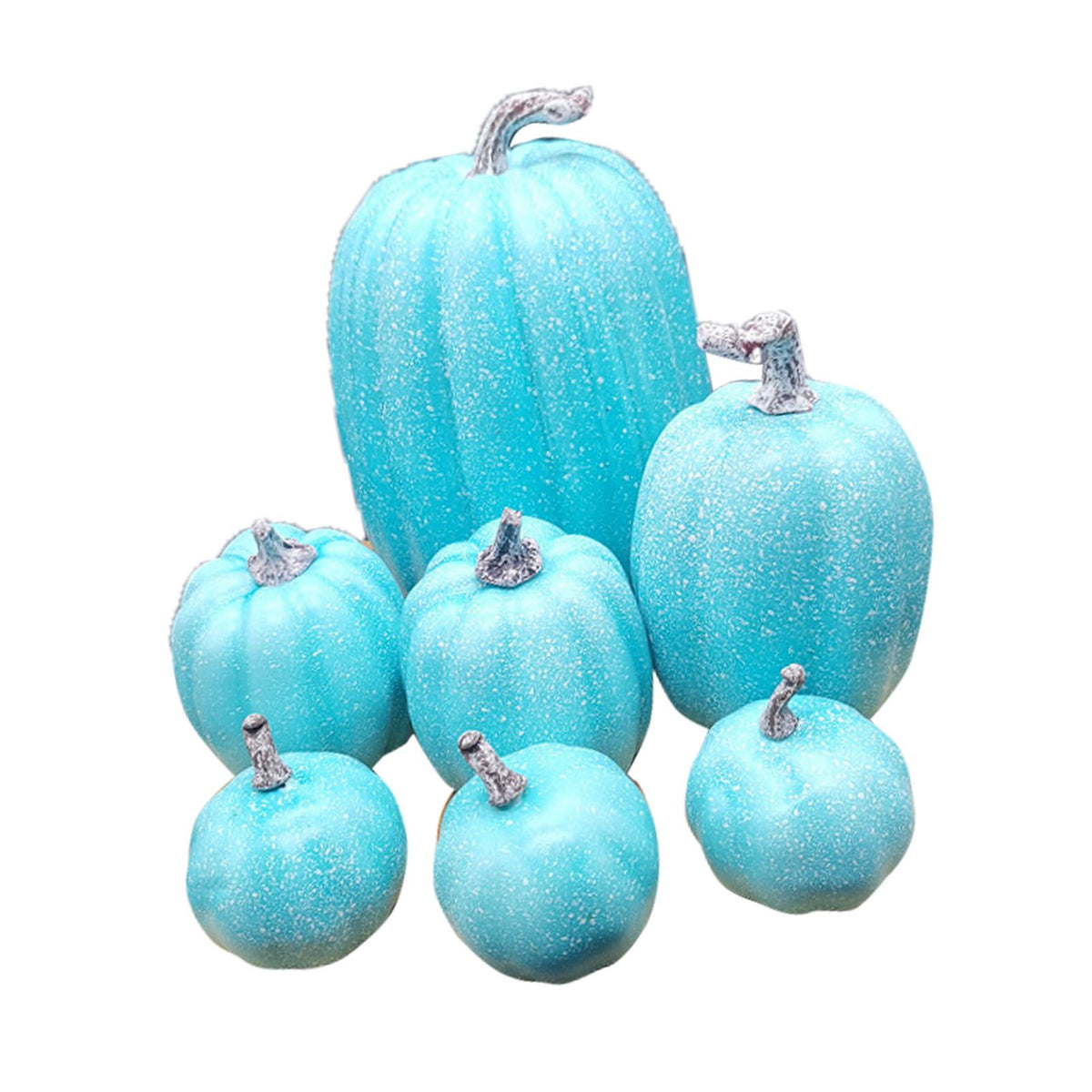 7 Pcs Artificial Pumpkin Cute Lifelike Foam Harvest Pumpkins for Autumn Holiday Decor Sky Blue