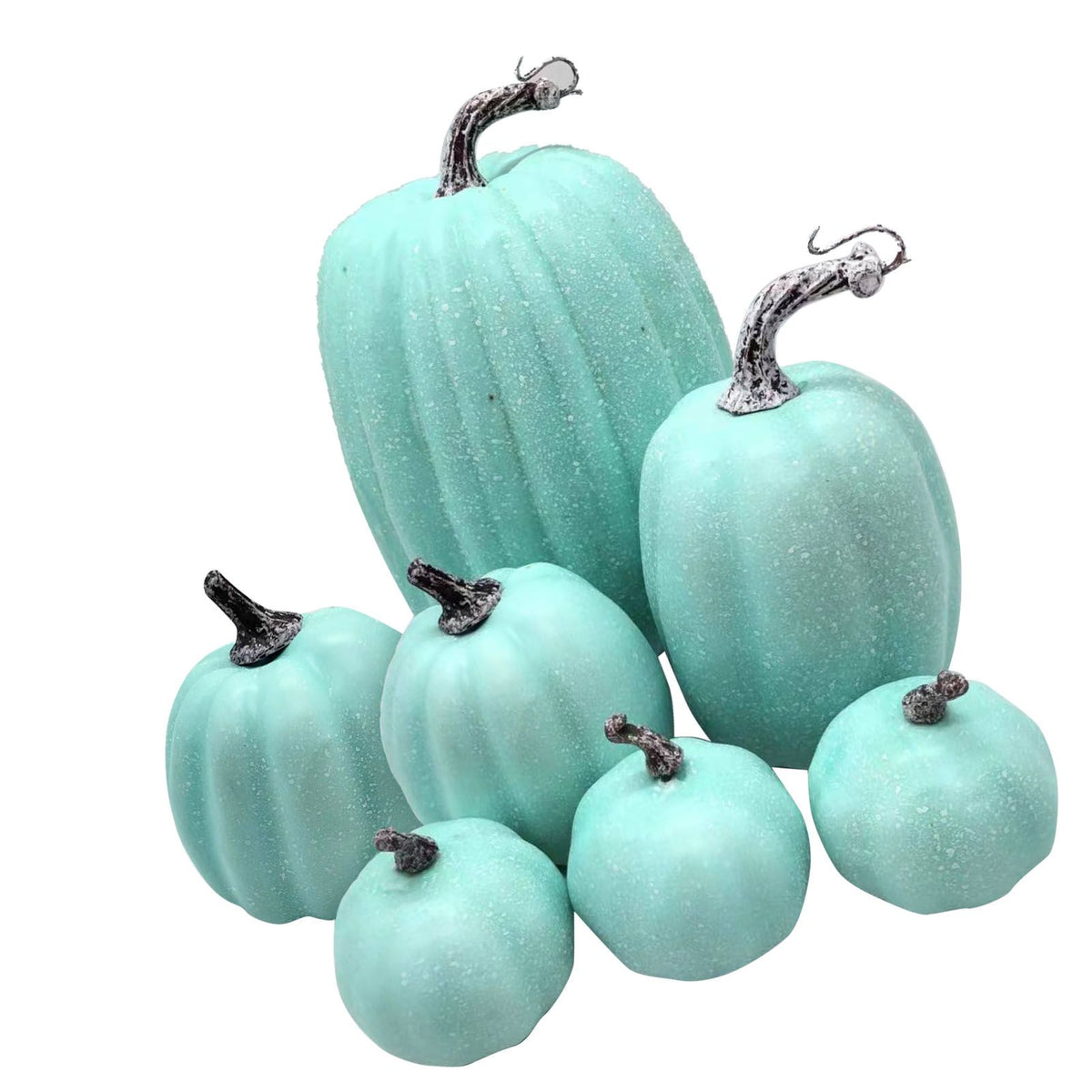 7 Pcs Artificial Pumpkin Cute Lifelike Foam Harvest Pumpkins for Autumn Holiday Decor Green
