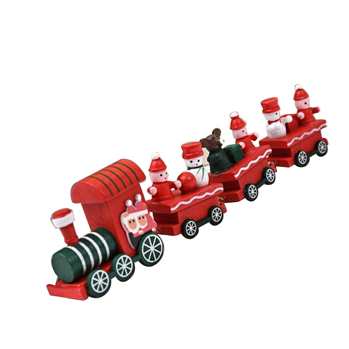 Xmas Train Ornament Cute Festive Wooden Train Window Desktop Decoration for Holiday Red