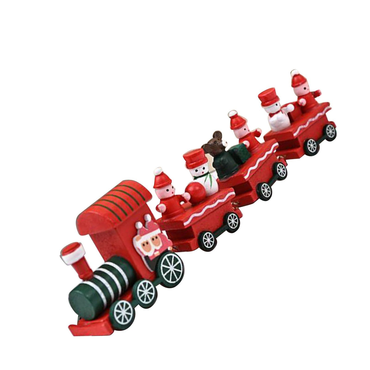 Xmas Train Ornament Cute Festive Wooden Train Window Desktop Decoration for Holiday Red