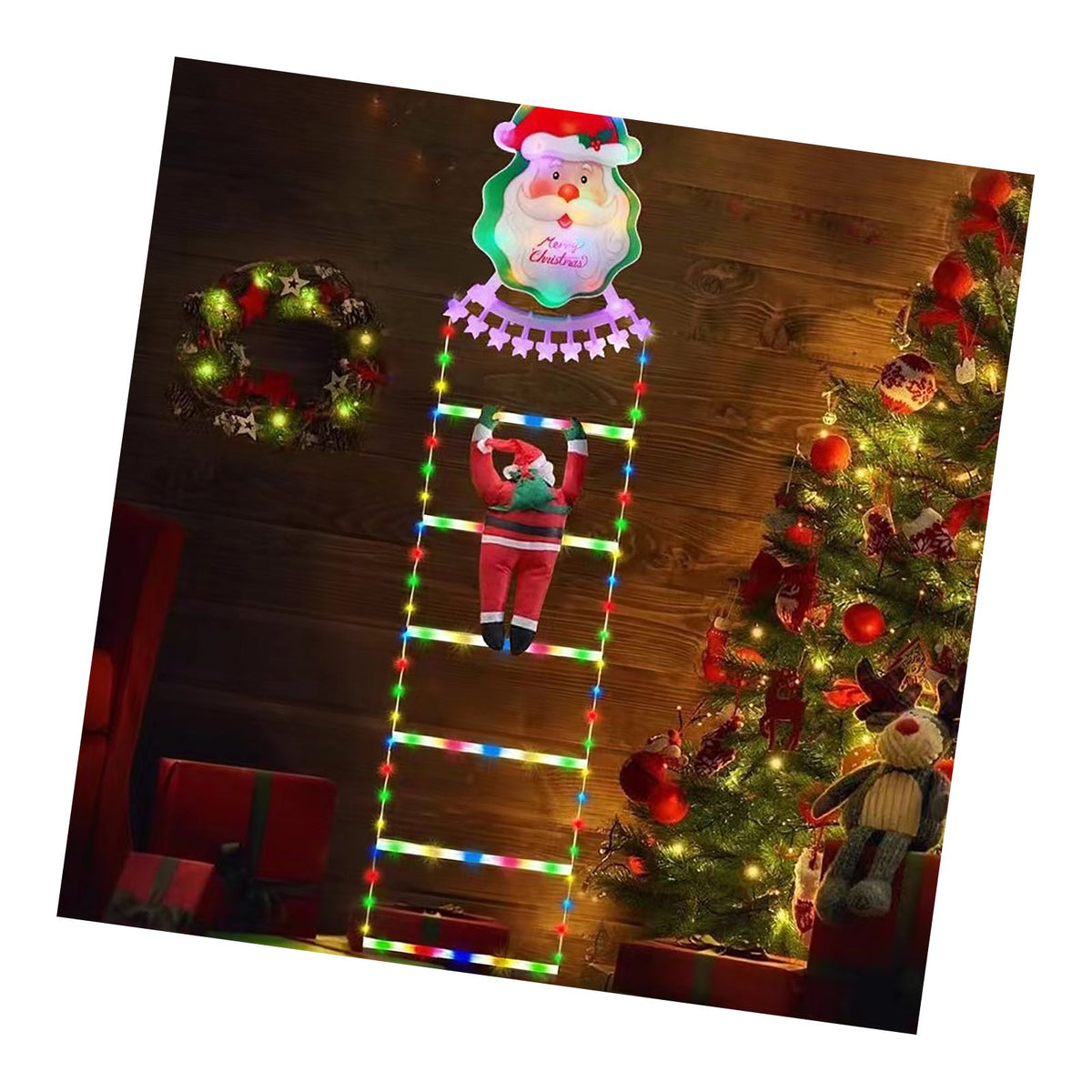 Santa Climbing Light Cute Decorative Xmas Ladder Light for Wall Tree Yard Garden