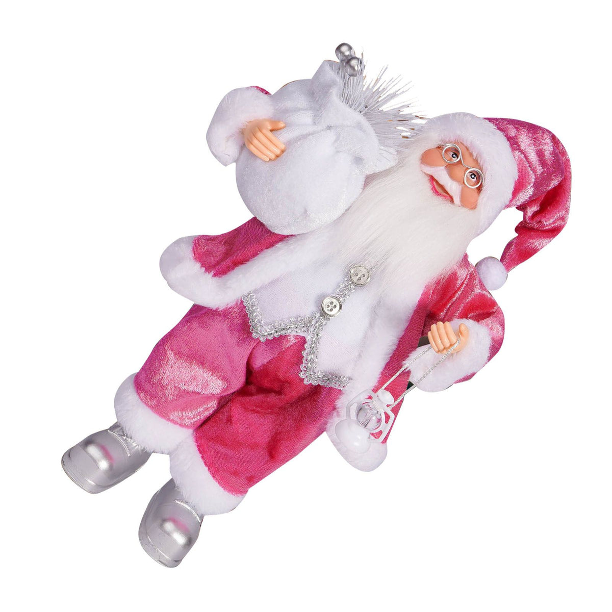 12.6 Inch Santa Figurine Doll Xmas Standing Santa Decoration for Room Fireplace Tabletop Centerpieces Window Display Props Figure Ornament Roseate