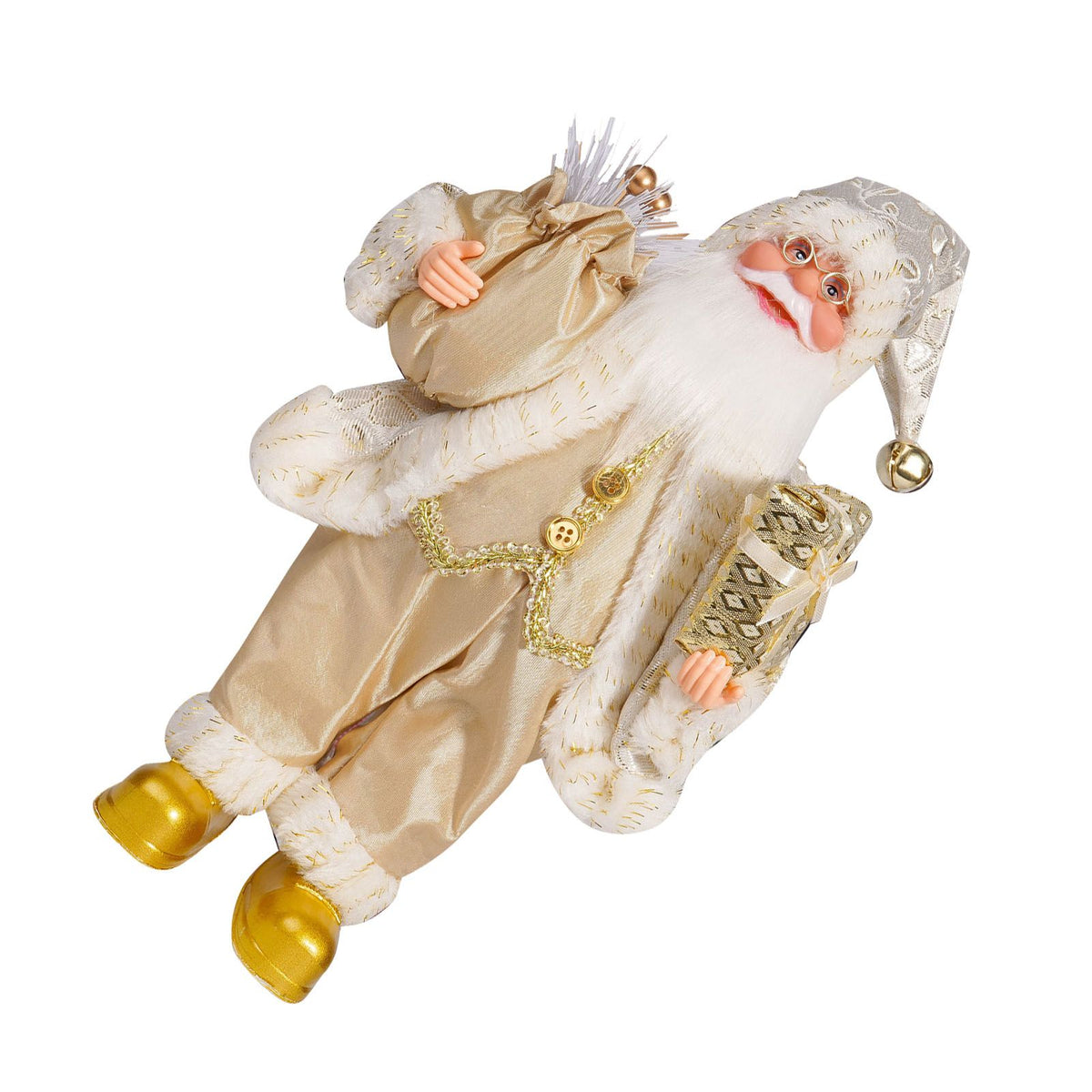 12.6 Inch Santa Figurine Doll Xmas Standing Santa Decoration for Room Fireplace Tabletop Centerpieces Window Display Props Figure Ornament Gold