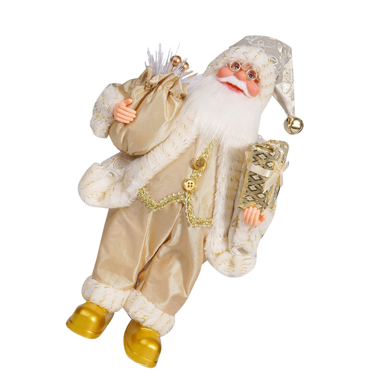 12.6 Inch Santa Figurine Doll Xmas Standing Santa Decoration for Room Fireplace Tabletop Centerpieces Window Display Props Figure Ornament Gold