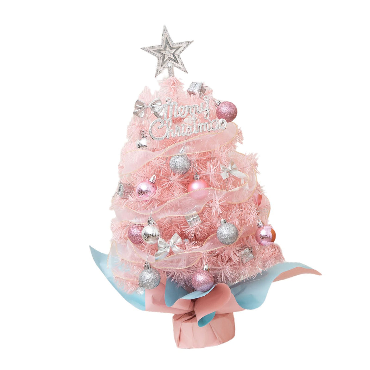 Tabletop Pine Tree with LED String Ornaments Lighted Artificial Mini Pine Tree for Home Room Decor 17.7in