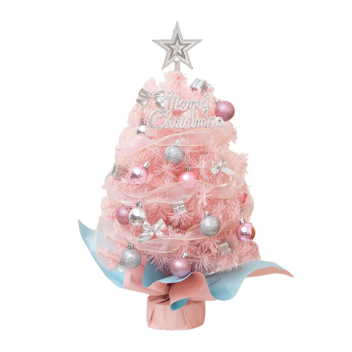 Tabletop Pine Tree with LED String Ornaments Lighted Artificial Mini Pine Tree for Home Room Decor 17.7in