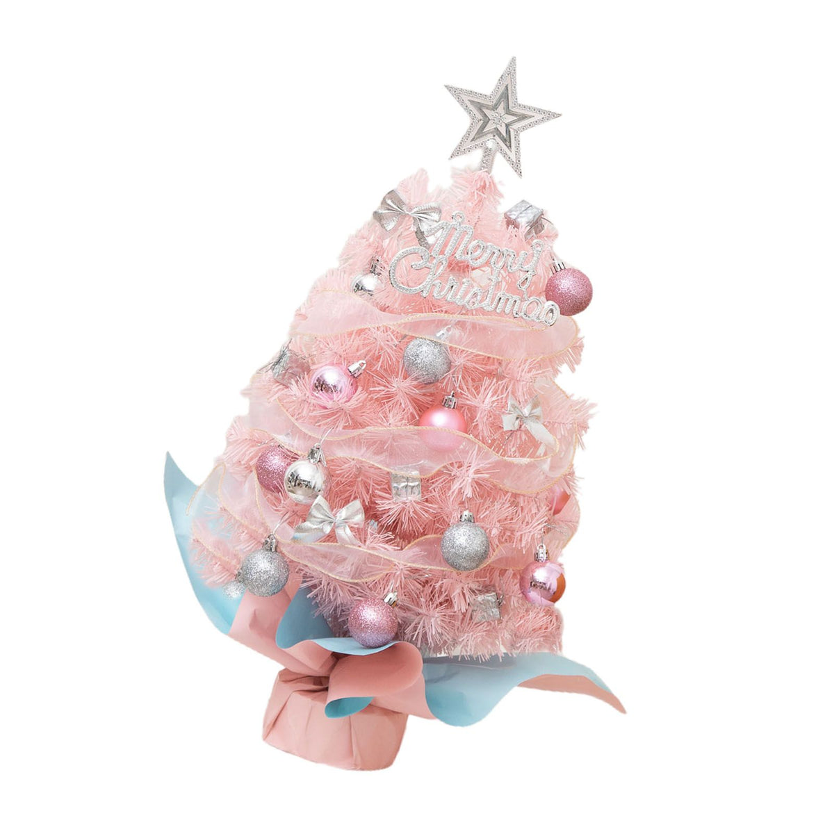 Tabletop Pine Tree with LED String Ornaments Lighted Artificial Mini Pine Tree for Home Room Decor 17.7in